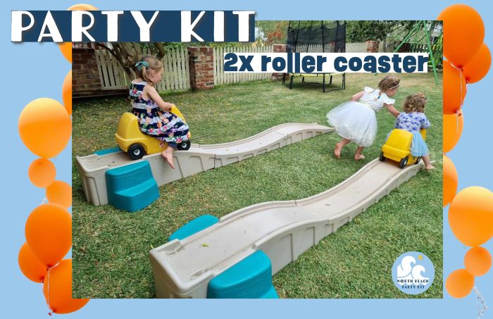 North Beach Toy Library Party Kit showing children riding down play roller coaster